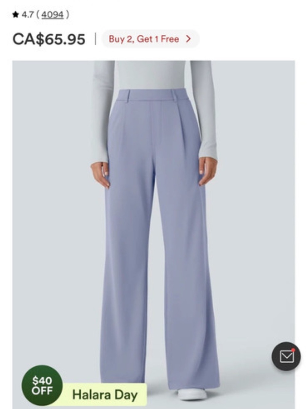 HALARA Lavender Wide-Leg High-Rise Trousers
